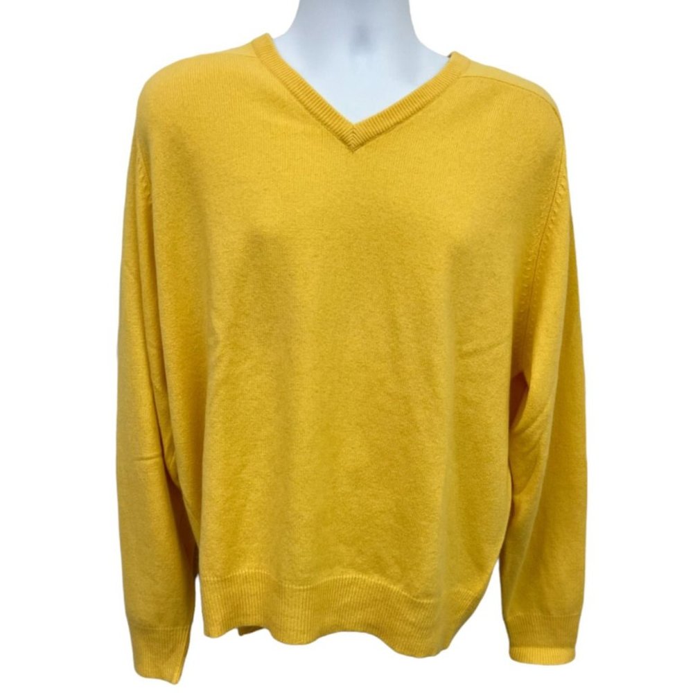 Alan Flusser Men's 100% Cashmere Sweater V-Neck Yellow Size Large